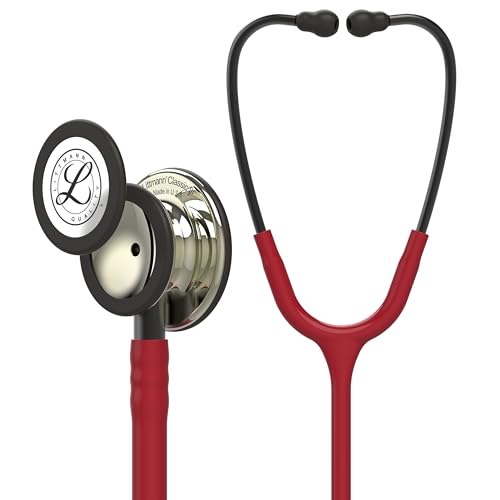 3M Littmann Classic III Monitoring Stethoscope, 5864, More Than 2X as Loud, Weighs Less, Stainless Steel Champagne-Finish Chestpiece, 27" Burgundy Tube, Smoke Stem, and Headset