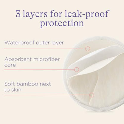 Lansinoh Washable Nursing Pads, Made with Organic Bamboo Viscose, Reusable Breast Pads for Breastfeeding with Wash Bag, Breastfeeding Essentials, 10 Count (Pack of 2)