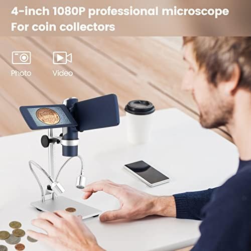 Andonstar AD203S HDMI Digital Microscope for Error Coins with Metal Stand, Handheld Portable USB Microscope Kit for Kids&Adults, 4" LCD Screen, Photo/Video Capture, Windows/Mac PC Compatible(Navy)