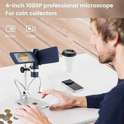 Andonstar AD203S HDMI Digital Microscope for Error Coins with Metal Stand, Handheld Portable USB Microscope Kit for Kids&Adults, 4" LCD Screen, Photo/Video Capture, Windows/Mac PC Compatible(Navy)