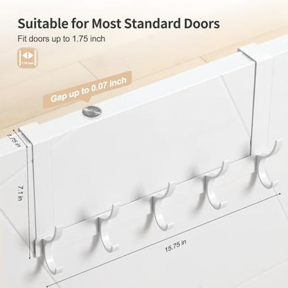 Over The Door Hooks, Door Hanger Hooks for Hanging, Over The Doors Towel Racks for Bathroom with 10 Coat Hook, Coat Rack Bathroom Accessories（2 Pack, White）