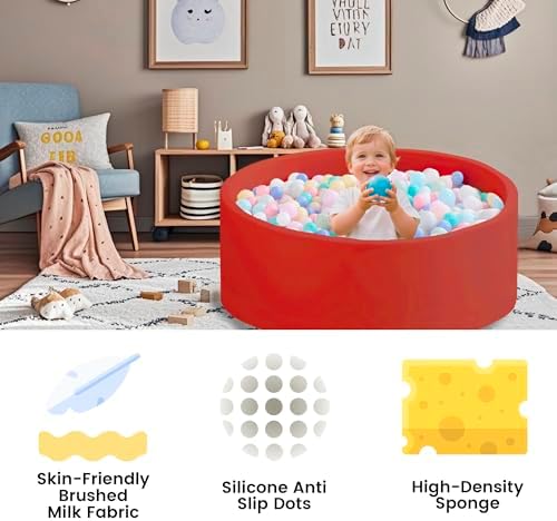 Ball Pit for Toddlers 47.24''x15.75'' Baby Ball Pits Soft Memory Foam Ball Pools Round Lagre Kids Ball Pits Kids Play Ball Pool Ideal Gift for Children (Red, NO Balls)
