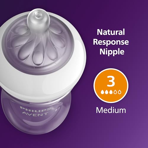 Philips Avent Natural Baby Bottles with Natural Response Nipples (Medium Flow, Flow 3), 9oz, 2-Pack, SCY903/02