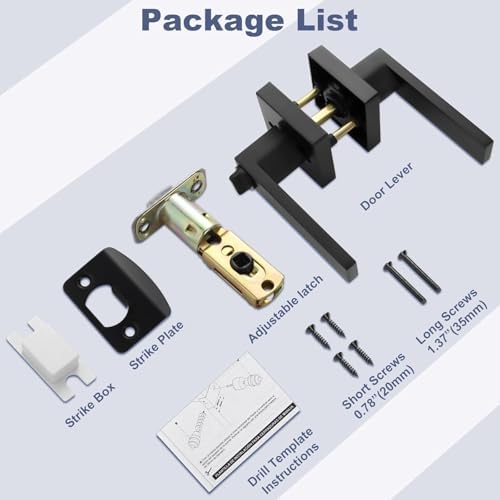 5 Pack Matte Black Door Handles Interior Door Knobs, Home Improvement Keyless Privacy Door Lock, Heavy Duty Zinc Alloy 2.07 lb Door Leverset for Bedrooms Bathrooms