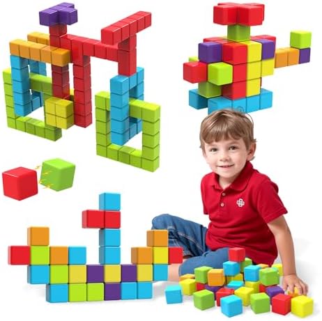 Magnetic Building Blocks, 1.65 inch Large Magnetic Stacking Cubes for Toddlers, Sensory & Montessori Toys for Boys & Girls 1 2 3 Years Old (36 PCS)