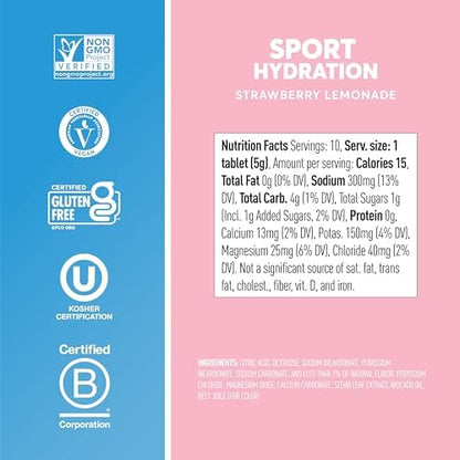 Nuun Sport Electrolyte Tablets with Magnesium, Calcium, Potassium, Chloride & Sodium, Gluten Free & Vegan, Strawberry Lemonade, 4 Pack (40 Servings Total)
