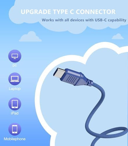 Upgrade USB Type C Kids Headphone for School, 94dB Safe Volume Limited, HD Stereo Sound, Foldable Lightweight On-Ear Headphones for Boys/Girls/Students/Tablet/Travel (Dark Blue)