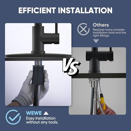 Kitchen Faucets with Pull Down Sprayer Commercial Industrial Stainless Steel Single Handle Single Hole Spring Farmhouse RV Sink Faucet, Matte Black Kitchen Faucet for Laundry Utility Room Sink