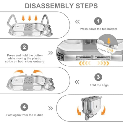 MoreFeel Collapsible Baby Bathtub for Newborn with Thermometer & 1 Hooded Towel & 1 Soft Floating Cushion,Portable Travel Bathtub with Drain Hole, Durable Foldable Baby Tubs for Infants to Toddler