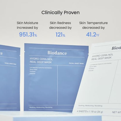 BIODANCE Hydro Cera-nol Real Deep Mask, Overnight Hydrogel Mask, Hydrating Facial Mask For Sensitive Skin, Redness Reducing & Quick Soothing Effect, 1.19oz(34g) x 4ea