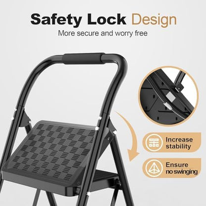 HBTower 2 Step Ladder, Step Stool for Adults,2 Step Ladder Folding Step Stool with Wide Pedal Ergonomic Design
