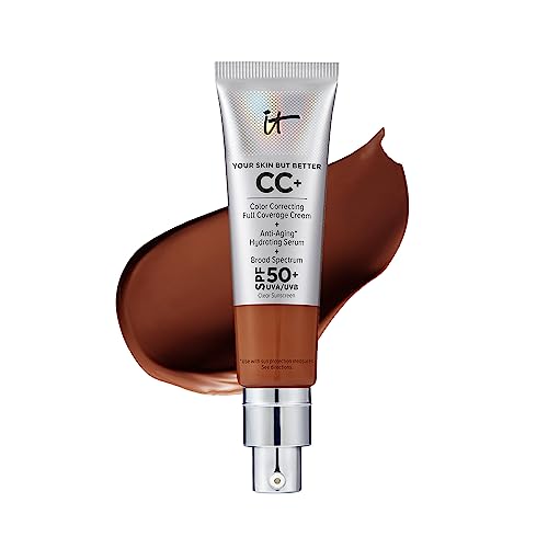 IT Cosmetics CC+ Cream - Full-Coverage Foundation With SPF 50, Color Corrector & Anti-Aging Serum, Formulated With Niacinamide & Hyaluronic Acid, Natural Finish, For All Skin Types, 1.08 fl oz