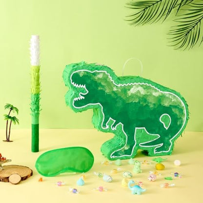 WERNNSAI Dinosaur Piñata - Watercolor Green Dinosaur Piñata Birthday Piñata with Stick and Blindfold for Kids Birthday Party Game Classroom Activities Dinosaur Themed Party Decor(16.9’’ x 12.9’’)