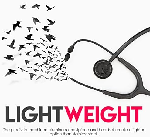 MDF Instruments, Engravable - Acoustica Lightweight Custom Stethoscope for Doctors, Nurses, Students, Home Health Use, Adult, Dual Head, Black Tube, Black Chestpiece-Headset, MDF747XPBO-ENGRAVING