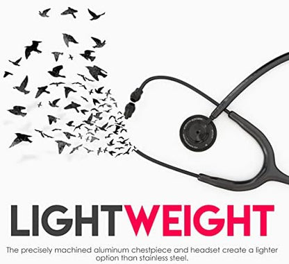 MDF Instruments, Engravable - Acoustica Lightweight Custom Stethoscope for Doctors, Nurses, Students, Home Health Use, Adult, Dual Head, Black Tube, Black Chestpiece-Headset, MDF747XPBO-ENGRAVING