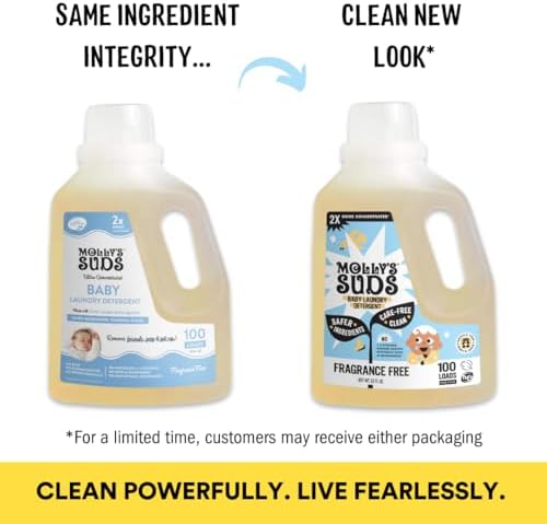 Molly's Suds Baby Liquid Laundry Detergent | Removes Formula, Poop & Spit-Up Stains | Extra Gentle for Infants, Babies, Toddlers (Fragrance Free, 100 Loads)