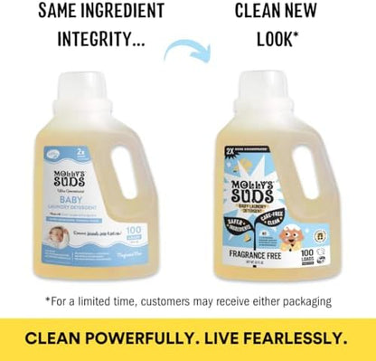 Molly's Suds Baby Liquid Laundry Detergent | Removes Formula, Poop & Spit-Up Stains | Extra Gentle for Infants, Babies, Toddlers (Fragrance Free, 100 Loads)