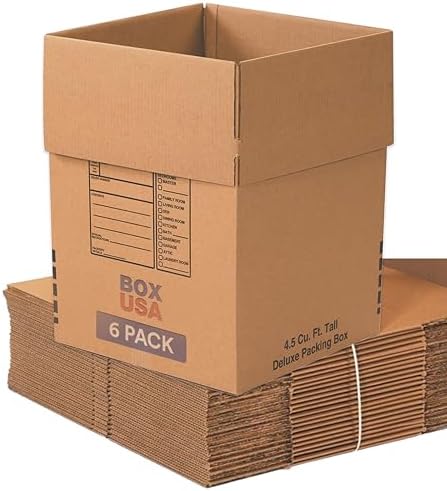 BOX USA Moving Boxes Large Heavy Duty 18x18x24 (6-Pack) Corrugated Cardboard Box for Shipping, Mailing, Packing, Packaging and Storage 18"L x 18"W x 24"H