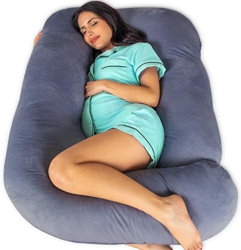Pharmedoc Pregnancy Pillows, U-Shape Full Body Pillow -Removable Cover Jumbo Size - Gray - Pregnancy Pillows for Sleeping - Body Pillows for Adults, Maternity Pillow and Pregnancy Must Haves