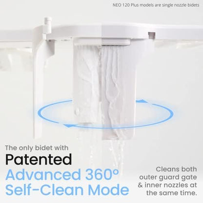 LUXE Bidet NEO 185 Plus - Patented Bidet Attachment for Toilet Seat, Innovative Hinges to Clean, Slide-in Easy Install, Advanced 360° Self-Clean, Dual Nozzles, Feminine & Rear Wash (White)