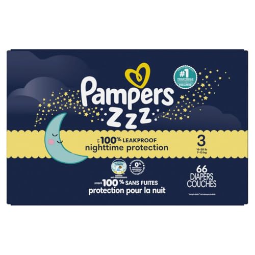 Pampers Overnight Diapers - Swaddlers Overnights - Size 3, 66 Count, Disposable Baby Diaper, Night Time Leak and Skin Protection
