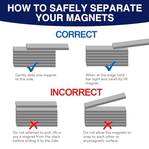 MIKEDE 50 Pack Neodymium Bar Magnets, Super Strong Heavy Duty with Double-Sided Adhesive, Powerful Rare Earth Magnets Bars for Craft, Fridge, Kitchen, Office - 60x10x3mm