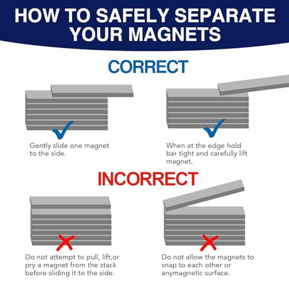 MIKEDE 50 Pack Neodymium Bar Magnets, Super Strong Heavy Duty with Double-Sided Adhesive, Powerful Rare Earth Magnets Bars for Craft, Fridge, Kitchen, Office - 60x10x3mm