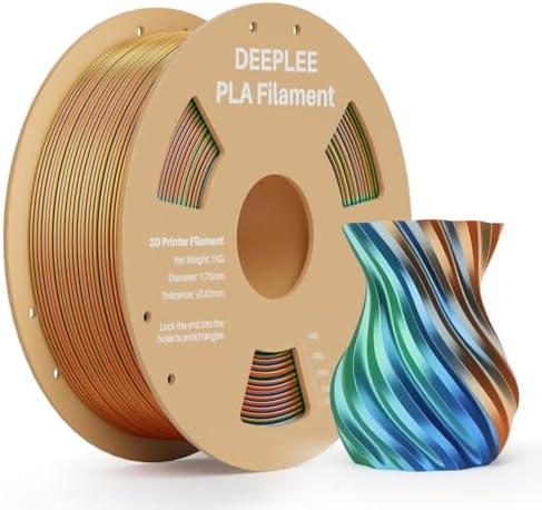 DEEPLEE Silk PLA 3D Printer Filament 1.75mm 1kg, Silk Tri Color Blue Green Orange PLA, Dimensional Accuracy +/-0.02mm, Smooth & Shiny Texture, Multi Color 3D Printing Filament