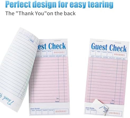 24 Pack Pink Guest Checks Books for Servers Server Note Pads, Waiter Checkbook, Waitress Notepad for Restaurants, Paper Checks 50 Sheets/Pack, 1200 Total Tickets