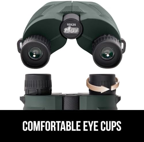 GORILLA GRIP 10x25 Compact Binoculars for Adults with Strap, Superior High Powered Clear 10X Magnification, Lightweight, Bird Watching, Hunting, Stargazing, Adjustable Eye Cups, Green