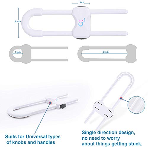 Baby Proofing Cabinet Locks Adjustable U Shaped Baby Safety Latches for Drawers, Fridge, Closet Modern Baby Proofing Cabinet Lock with Extra Secure Lock Buttons (Pack of 6, White)