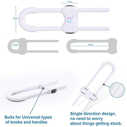 Baby Proofing Cabinet Locks Adjustable U Shaped Baby Safety Latches for Drawers, Fridge, Closet Modern Baby Proofing Cabinet Lock with Extra Secure Lock Buttons (Pack of 6, White)