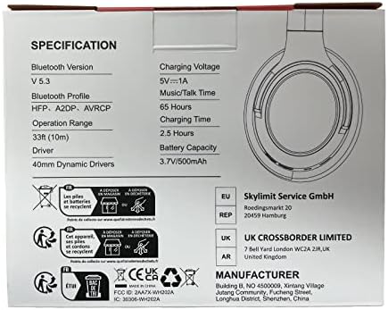BERIBES Bluetooth Headphones Over Ear, 65H Playtime and 6 EQ Music Modes Wireless Headphones with Microphone, HiFi Stereo Foldable Lightweight Headsets, Deep Bass for Home Office Cellphone PC Ect.