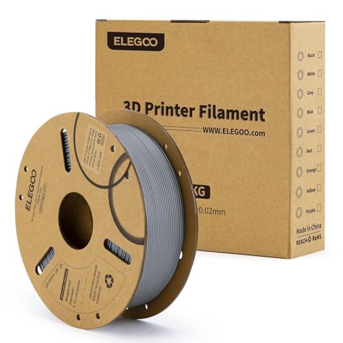 ELEGOO PLA Filament 1.75mm Grey 1KG, 3D Printer Filament Dimensional Accuracy +/- 0.02mm, 1kg Cardboard Spool(2.2lbs) 3D Printing Filament Fits for Most FDM 3D Printers