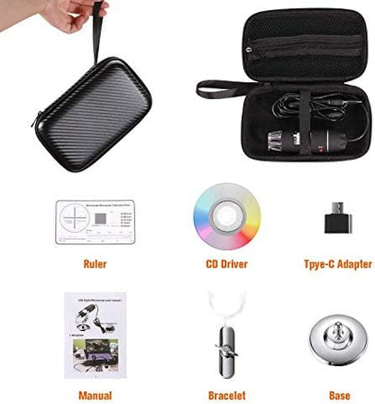 USB Digital Microscope 40X to 1000X, 8 LED Magnification Endoscope Camera with Carrying Case & Metal Stand, Compatible for Android Windows 7 8 10 11 Linux Mac