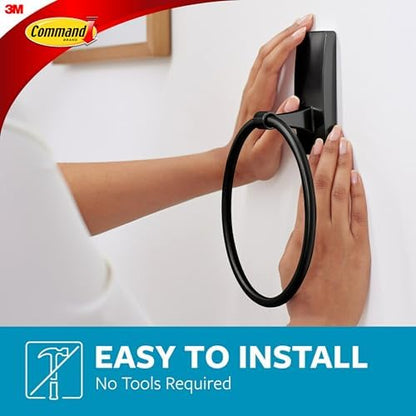 Command Hand Towel Holder Matte Black with Water Resistant Command Strips, Rust Resistant Bathroom Organizer, Holds up to 5 lbs, 1 Ring