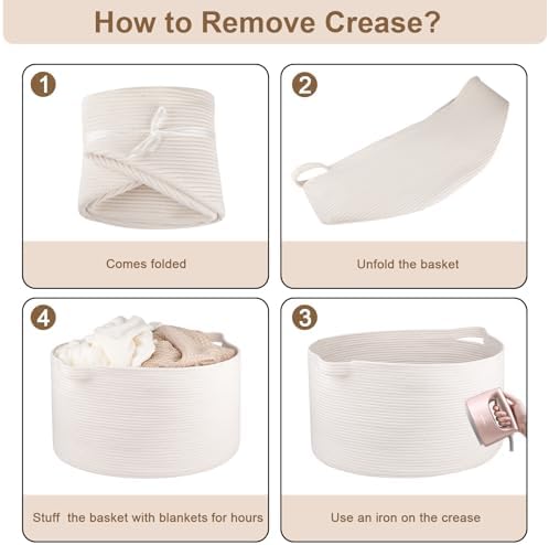 Large Woven Baskets for Storage, 22.8" x 22.8" x 13" Blanket Storage Living Room, Baby Toy Basket for Clothes, Pillows, Towels, Shoe Basket for Entryway (White)