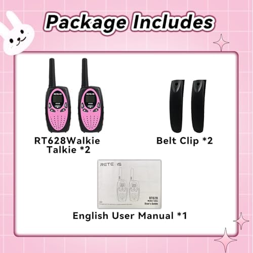 Retevis RT628 Walkie Talkies for Kids, Kids Toys for 6-12 Year Old Boy Girl, Long Range 2 Way Radio 22CH VOX,Toys Walkie Talkie for Birthday Gift, Outdoor Camping Family Trip(Black Pink 1 Pair)