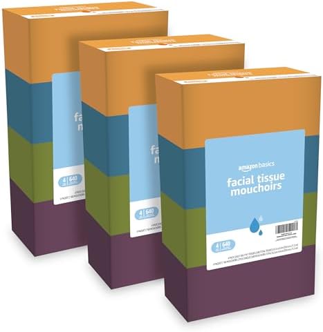 Amazon Basics Facial Tissue, 2-Ply, 1920 Count (12 Packs of 160), (Packaging may vary)