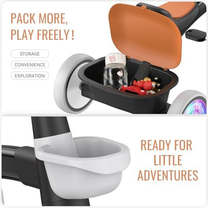 SEREED Colorful Lighting Toddler Tricycle for 2-5 Years Old Boys, Adjustable Seat&Handlebar Trike, Removable Basket, Birthday Gift Idea for Kids Ages 2+ (Black)