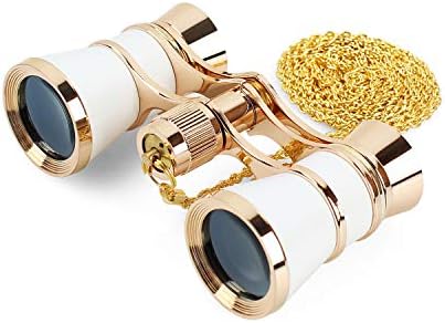 Aomekie Opera Glasses Binoculars 3X25 Theater Glasses Mini Binocular Compact with Chain for Adults Women in Musical Concert (White)
