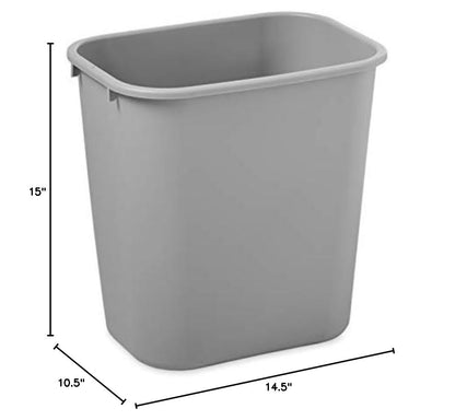 Rubbermaid Commercial Products Wastebasket/Trash Can, 7-Gallon/28-Quart, Gray, Plastic, for Bedroom/Bathroom/Office, Fits Under Desk/Sink/Cabinet, Pack of 12