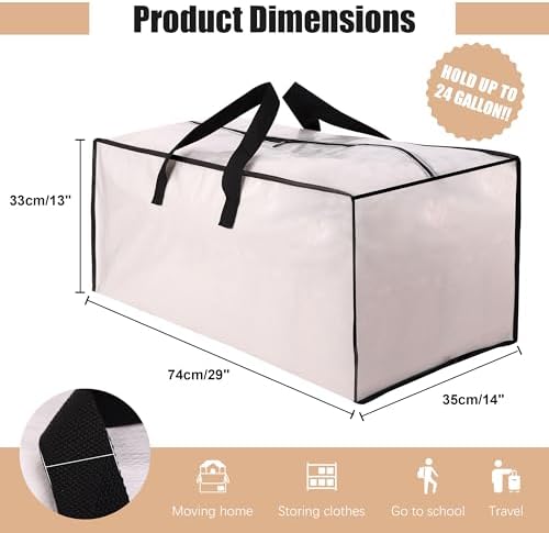 Heavy Duty Moving Bags with Backpack Straps and Strong Handles, Alternative to Moving Boxes and Storage Totes for Dorm Room Essentials, 12 Pack, Clear