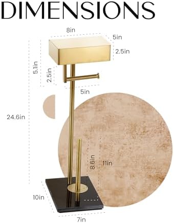Day Moon™ Gold Toilet Paper Holder Free Standing Toilet Paper Holder with Storage - Toilet Paper Stand and Tissue Holder for Bathroom - Toilet Paper Holder with Shelf and Wipe Holder