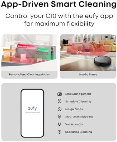 eufy C10 Robot Vacuum Self Emptying, 8 Weeks Hands Free, Advanced Smart Mapping with LiDAR Navigation, 2.85-Inch Slim Design, Powerful Suction, Edge Expansion Brush for Pet Hair