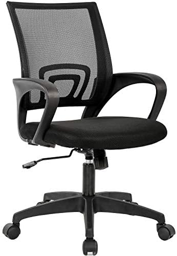 BestOffice | Ergonomic Office Chair | Mid-Back Swivel Desk Chair | Breathable Backrest & Lumbar Support | Adjustable Height | Sponge Seat | Rolling Wheels | Black | for Adults & Women