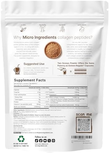 Micro Ingredients Multi Collagen Peptides Powder, 2lb | Type I, II, III, V, X + Biotin, Vitamin C & Hyaluronic Acid | Chocolate Flavor | Supports Hair, Skin & Joint Health | Keto, Non-GMO