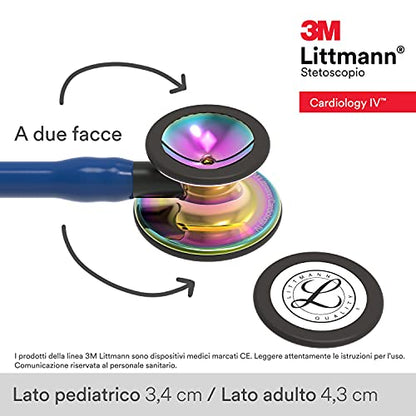 3M Littmann Cardiology IV Diagnostic Stethoscope, 6242, More Than 2X as Loud, Weighs Less, Stainless Steel High Polish Rainbow Chestpiece, 27" Navy Blue Tube, Black Stem, and Headset