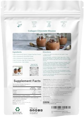 Micro Ingredients Marine Collagen Peptides Powder, 1 lb | Type I Marine Collagen + Natural Protein | Wild-Caught Fish Source | Unflavored | Supports Hair, Skin & Joint Health | Pescatarian, Non-GMO