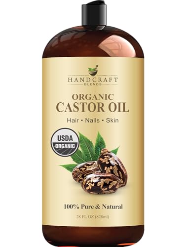 Handcraft Blends Organic Castor Oil - 28 Fl Oz - 100% Pure and Natural - Premium Grade Carrier Oil for Hair Growth, Eyelashes and Eyebrows - Hair and Body - Expeller-Pressed & Hexane-Free